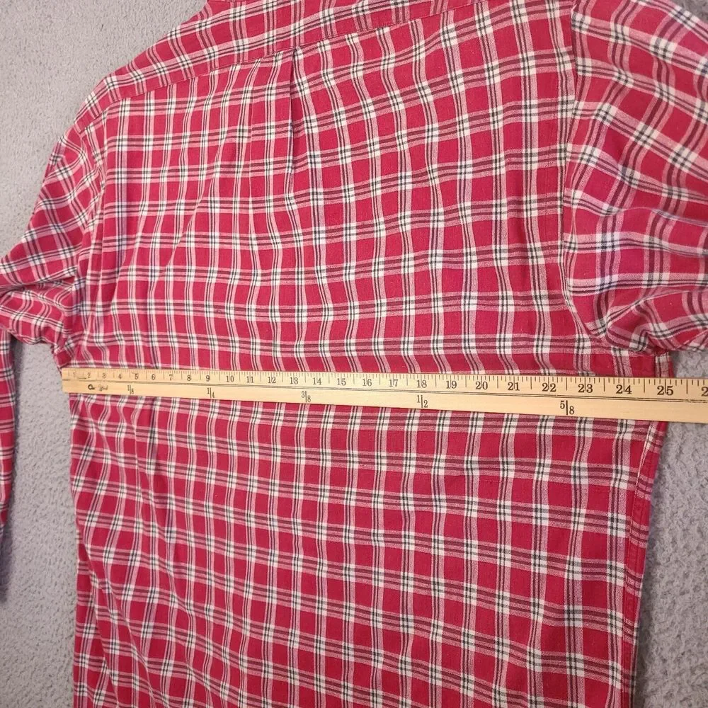 Vintage Polo Ralph Lauren Shirt Mens Medium Red Tartan Plaid Button‎ Down Cotton